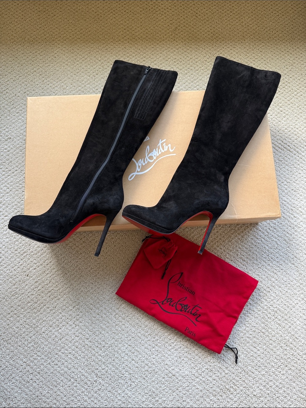 Christian Louboutin Black Suede Knee Boots Botalili 120 Veau Velours black suede